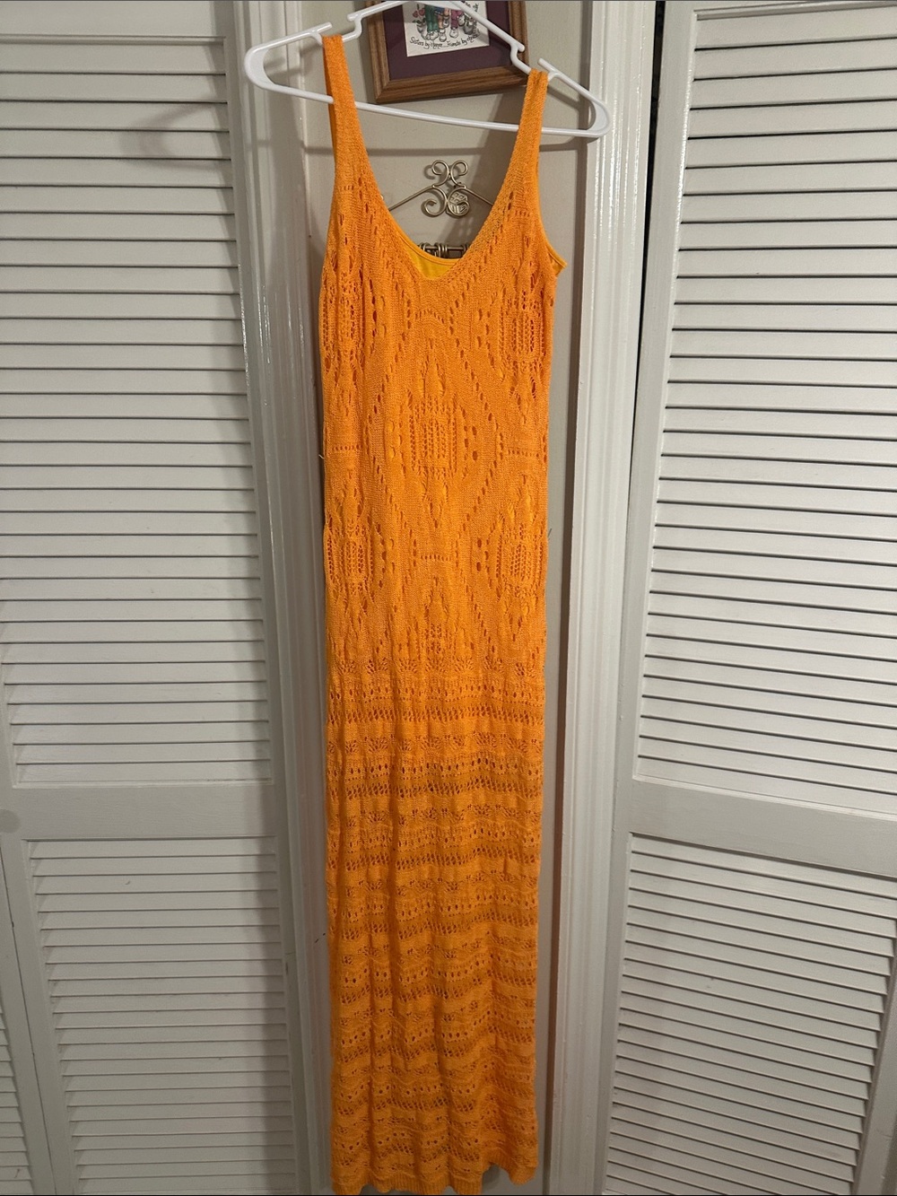 vestique Orange Crochet Maxi Dress with V-Neck
